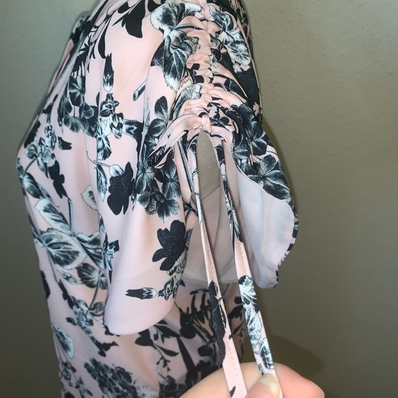 Parker Pink Floral Tiered Mini Dress Cinched Sleeves Size Small - Picture 4 of 9